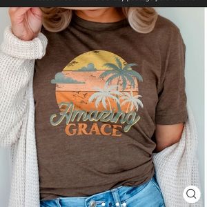 Faithful & Co. Boho Christian Retro. Amazing Grace Tee Heather Brown XS Lik…